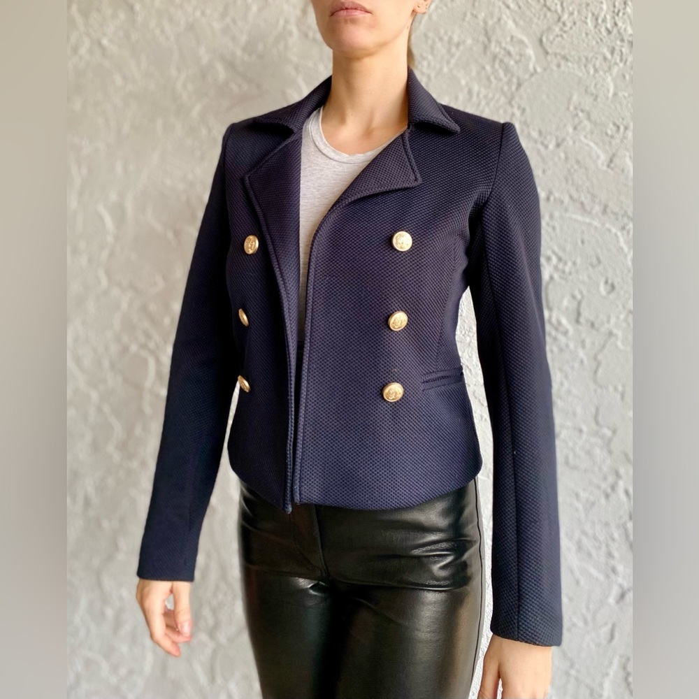 🪅Navy Pique designer jacket suit blazer gold buttons detailing size XS🪅